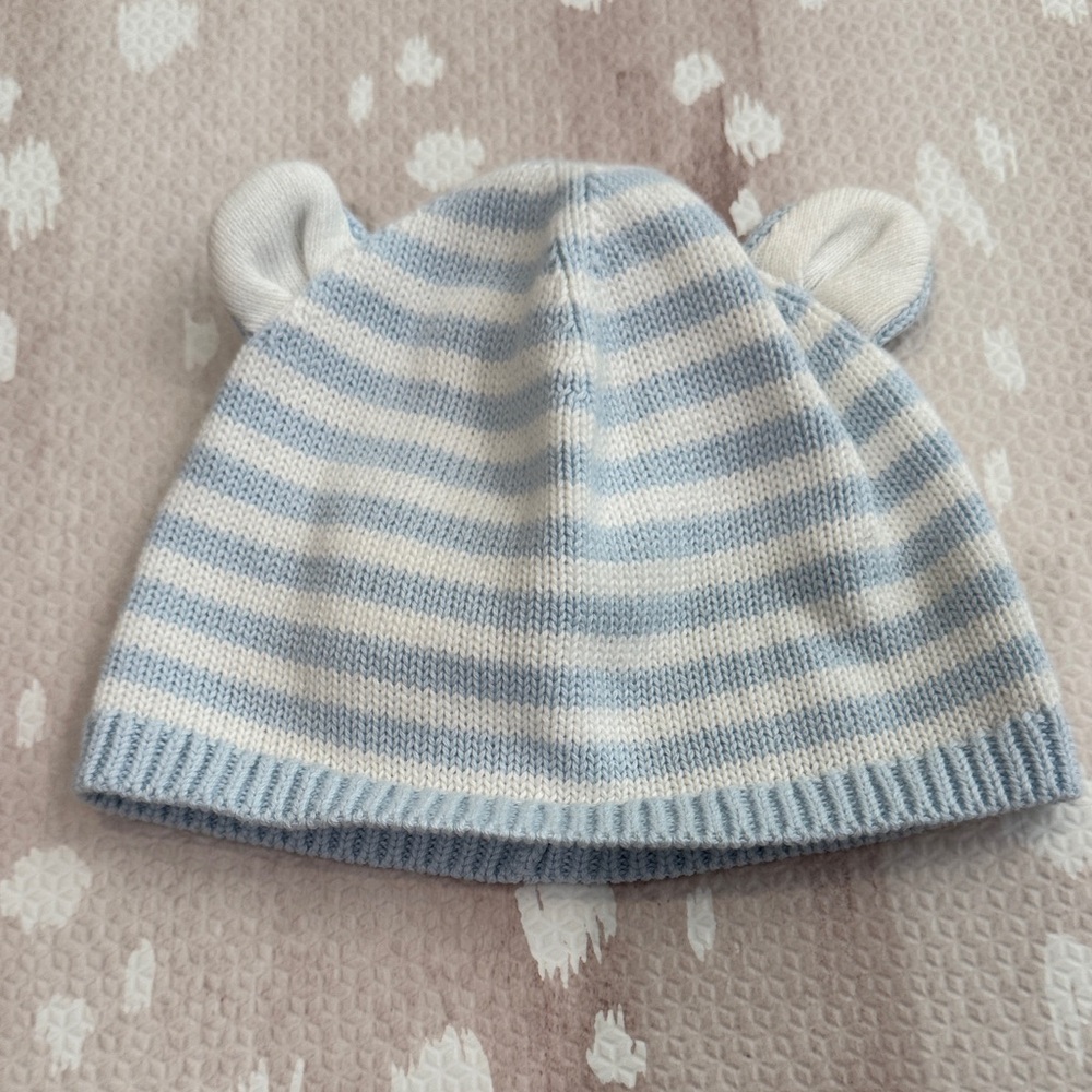 Ralph Lauren Baby Bear Knit Cotton Hat Blue & White Stripe 18–24 Months